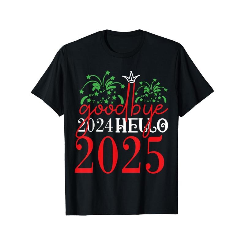 Outdoor Men's T-shirt, Comfortable and Breathable, Goodbye 2024 Hello 2025 Fun with Family New Year T-shirt Casual...