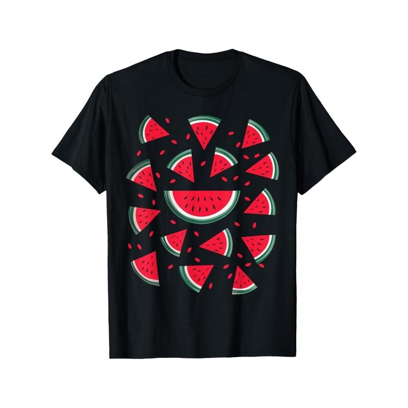 Outdoor men's clothing quality material, watermelon pattern summer fruit lovers fruit sliced seed T-shirt, everything...