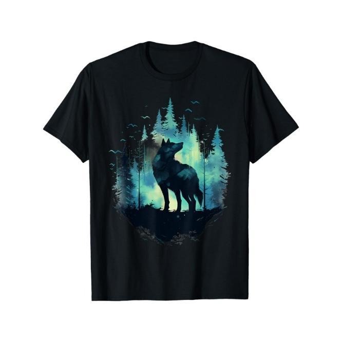 Outdoor men's crew neck T-shirt, comfortable and breathable, Wolf rainbow animal lovers art landscape wildlife T-shirt,...