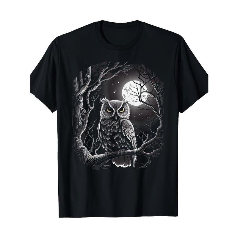 Owl under the Moon Pattern T-shirt Made in USA Hoodie, Sweatshirt | TeeBloomCo.com