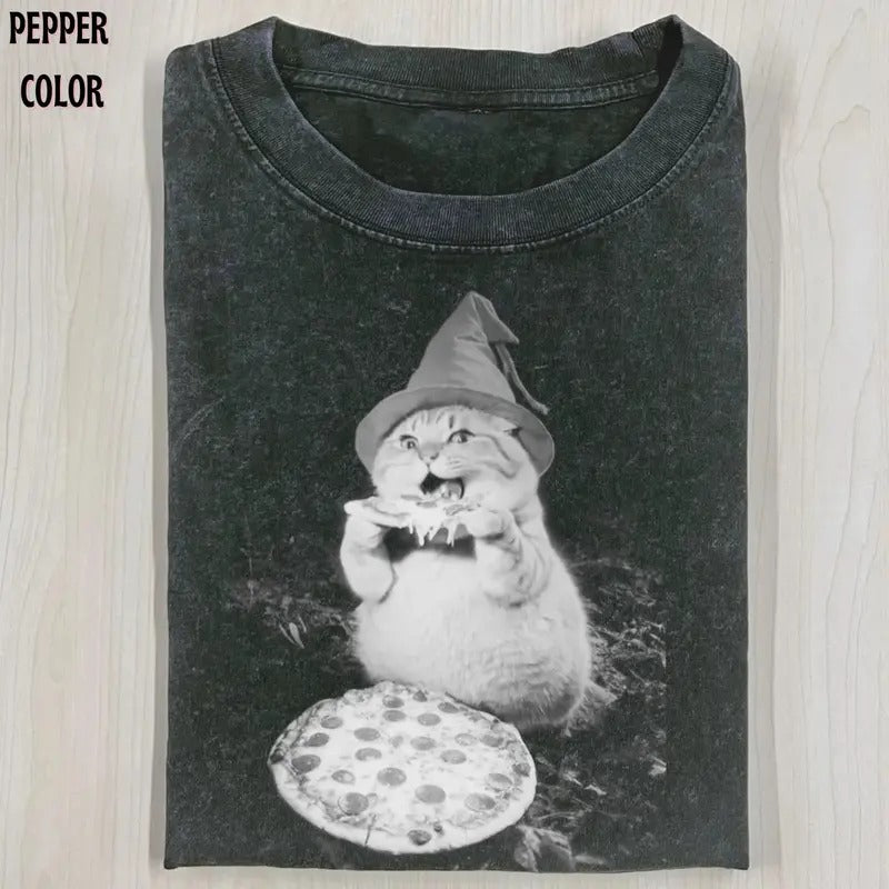 PIZZA LOVER T-SHIRT, Cat tee, Meme Funny Vintage graphic 90' Graphic tee Womenswear Top Hoodie, Sweatshirt | TeeBloomCo.com
