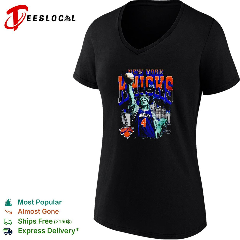 Pacome Dadiet 4 New York Knicks Statue of Liberty skyline basketball shirt