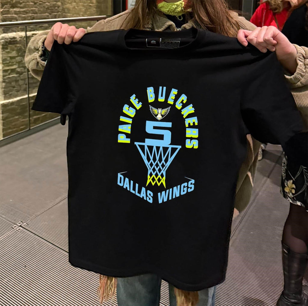 Paige Bueckers 5 Dallas Wings WNBA Basketball Hoop Logo Graphic shirt