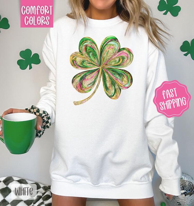 Painted Clover Comfort Colors Sweatshirt, St Patrick's Day Women's Crewneck, Cute Women's Sweater T-Shirts, Hoodie