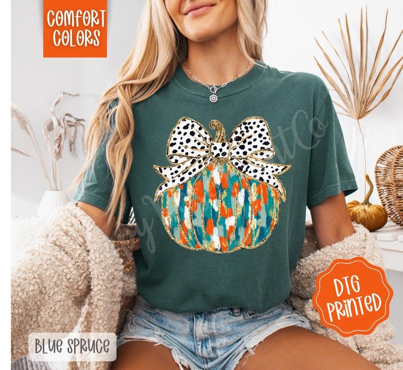 Painted Pumpkin Shirt Comfort Colors, Trendy Coquette Fall Tshirt Hoodie, Sweatshirt | TeeBloomCo.com