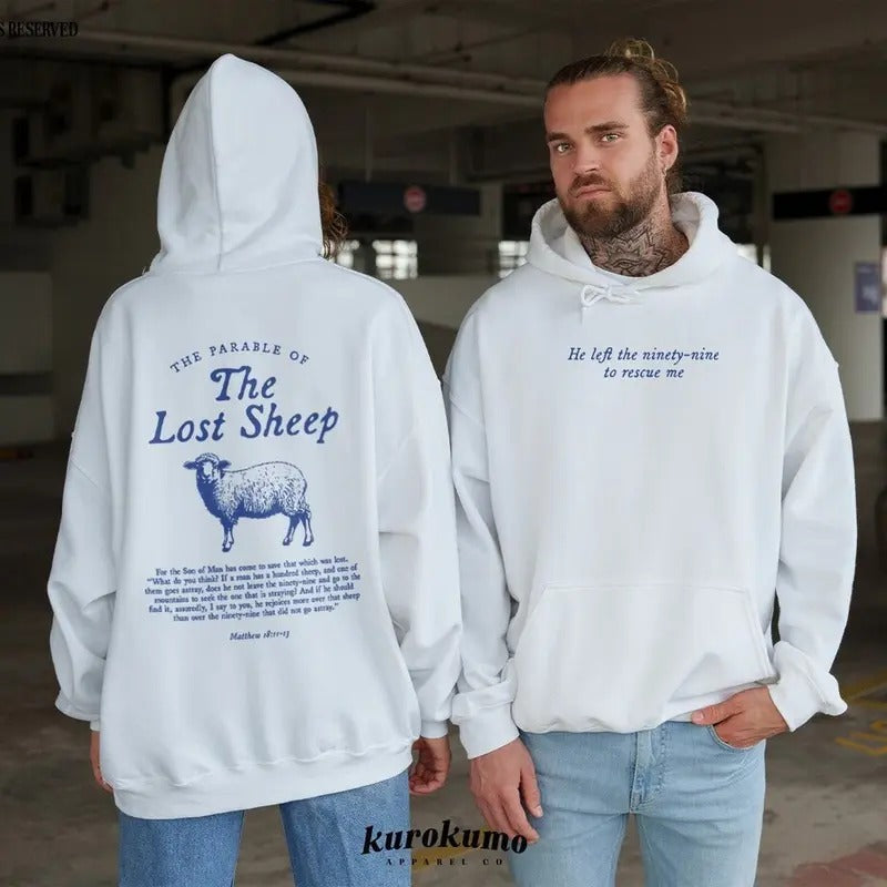 Parable of the Lost Sheep Bible Verse Hoodie, Faith Based Clothing, Worship Gospel Sweatshirt Cotton Menswear T-Shirts