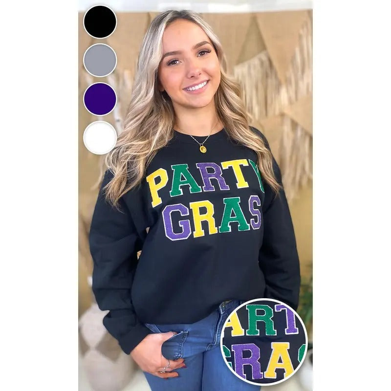Party Gras Soft Chenille Graphic Sweatshirt T-Shirts, Hoodie | TeeBloomCo.com