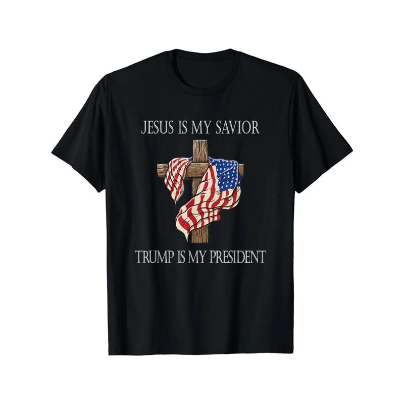 Patriotic American Flag & Jesus Graphic Tee - Soft Cotton, Breathable Men's T-Shirt for Running & Casual Wear, Sizes...