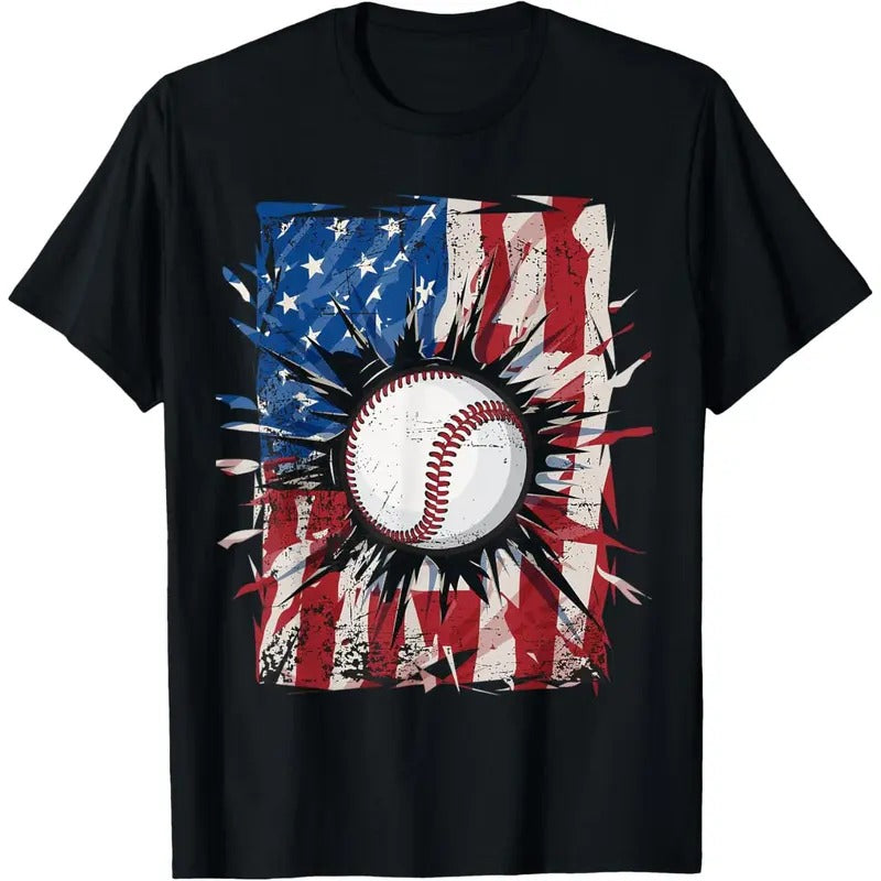 Patriotic Baseball 4th Of July Men USA American Flag Boys T-Shirt made in usa Hoodie, Sweatshirt | TeeBloomCo.com