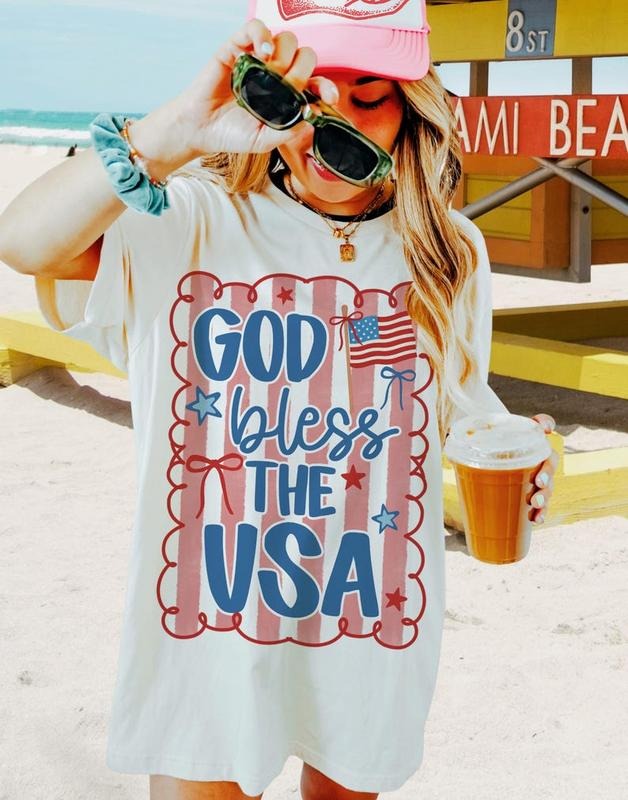 Patriotic Coquette T-shirt, American sweatshirt, God Bless The USA shirt, Red White and Blue shirt, Hand Drawn, USA...