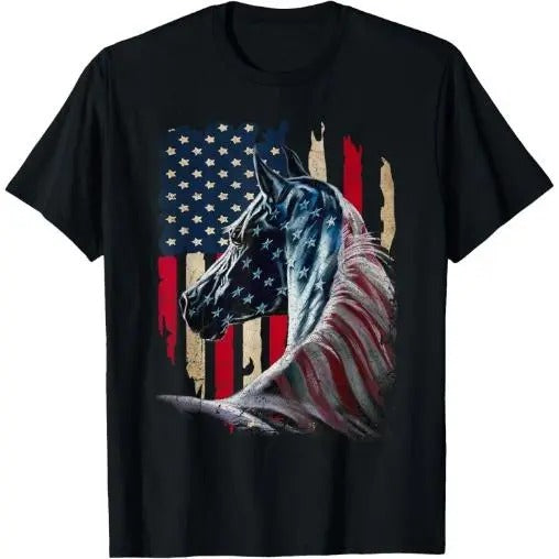 Patriotic Horse American Flag - Horse Vintage T-Shirt Made in USA Hoodie, Sweatshirt | TeeBloomCo.com