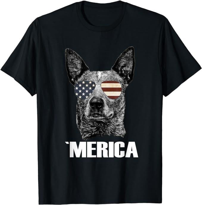 Patriotic Shirts For Men, 4th July Blue Heeler Dog Merica Patriotic USA Flag Cute T-Shirt Menswear Top Casual Cotton...