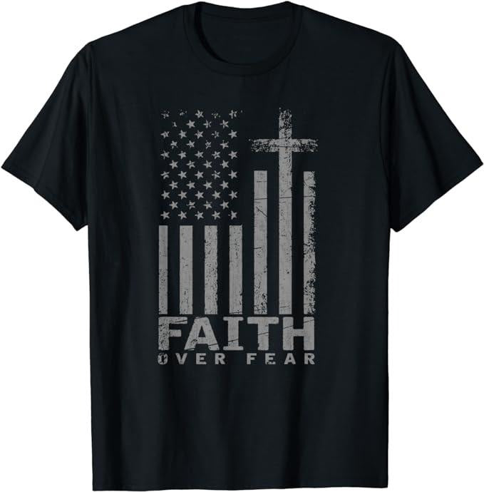 Patriotic Shirts For Men, USA Flag Patriotic American Gift Faith Over Fear Prayer T-Shirt Menswear Casual Cotton Top...