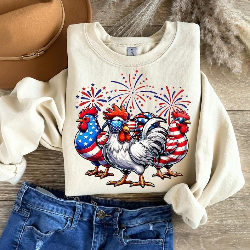 Patriotic USA Chicken, Retro American 4th Of July, Independence Day Design, Patriotic, Retro American,  T-shirt, sweater...