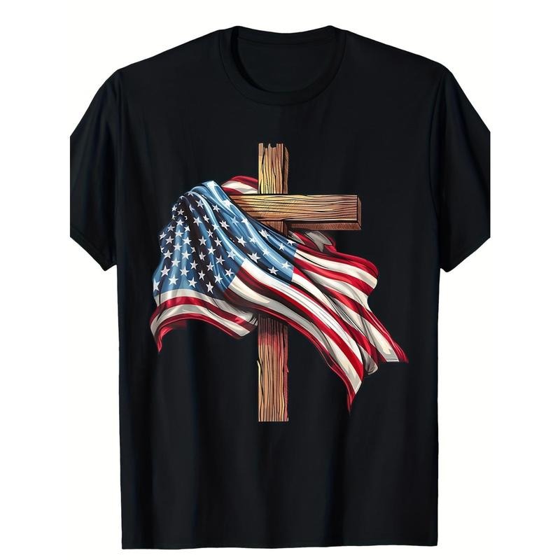 Patriotic, American Flag Cross Jesus T-Shirt, Men's T-Shirt made in usa Hoodie, Sweatshirt | TeeBloomCo.com