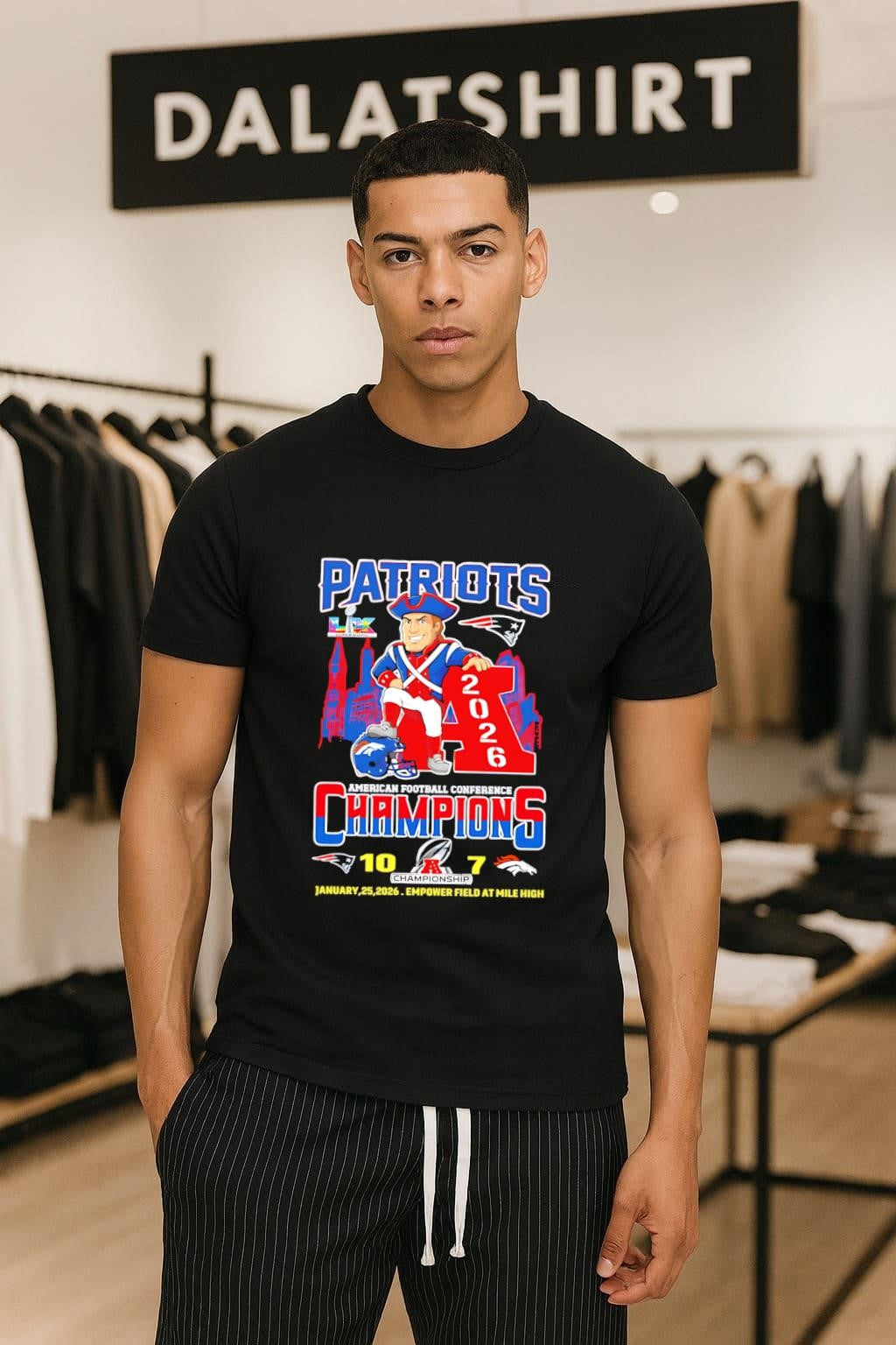 Patriots American Football Conference Champions 2026 Mascot Empower Field shirt