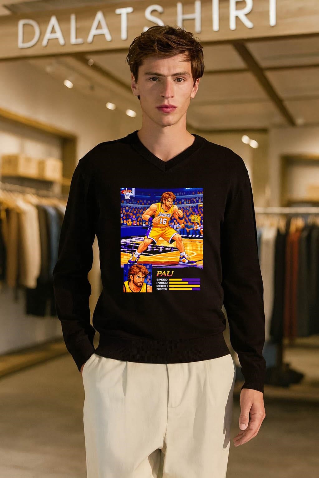 Pau Gasol 16 Los Angeles Lakers pixel art fighting game shirt
