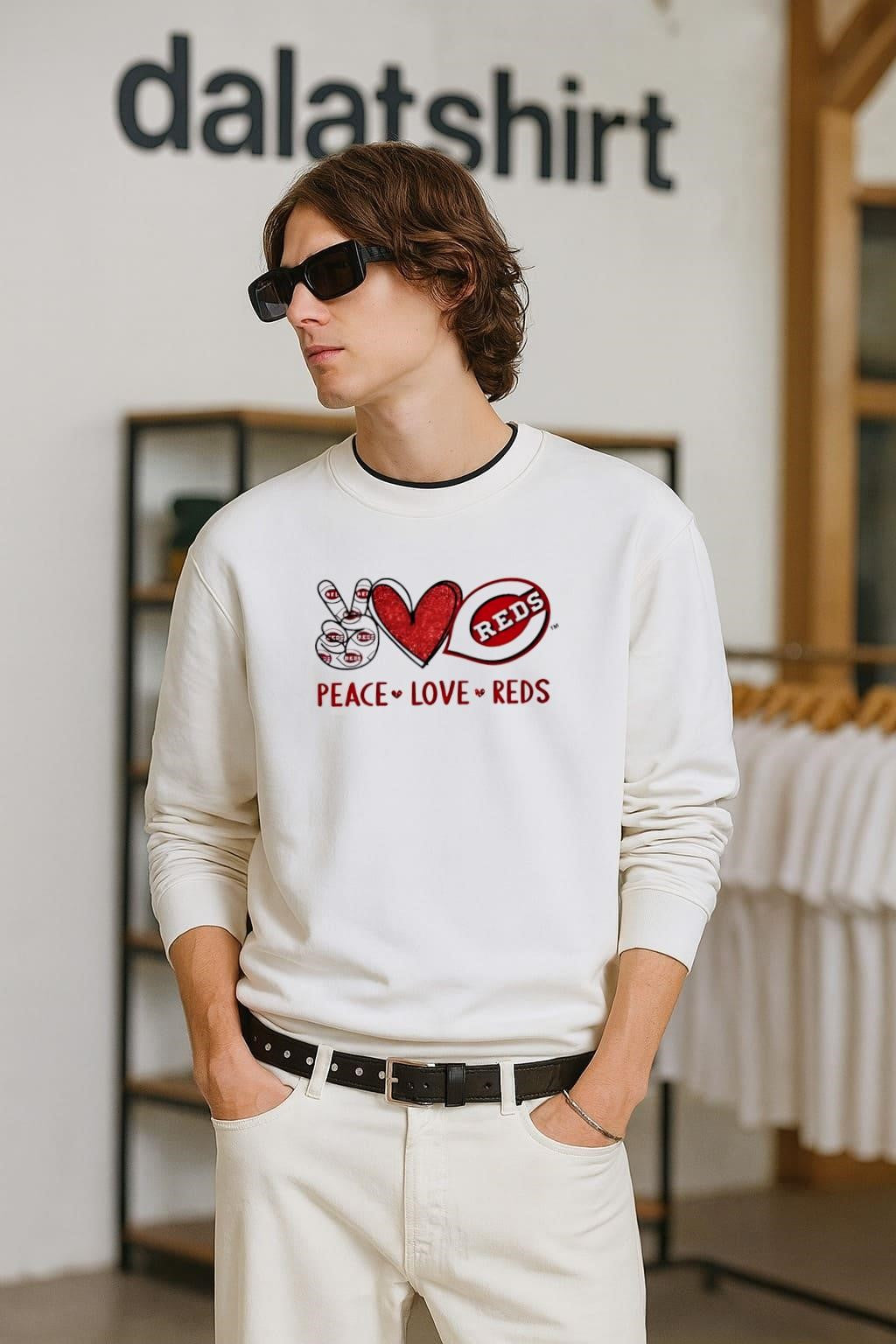 Peace Love Reds Cincinnati Baseball Fan Graphic shirt