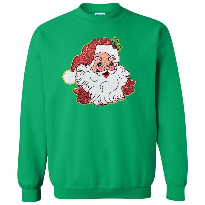 Peace Santa Sequin Chenille Patch Sweatshirt T-Shirts, Hoodie | TeeBloomCo.com