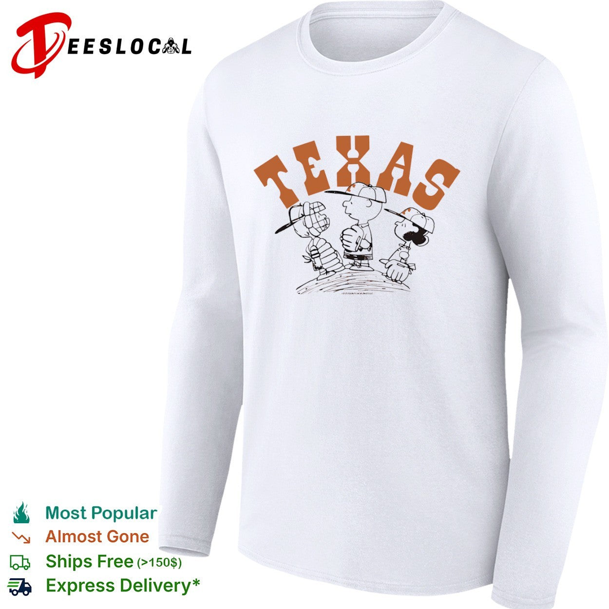 Peanuts Charlie Brown Lucy Linus Texas University of Texas Baseball Logo shirt