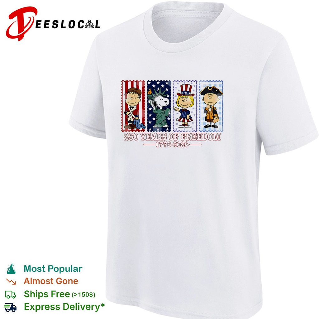 Peanuts Charlie Brown Snoopy 250 years of freedom 1776 2026 graphic shirt