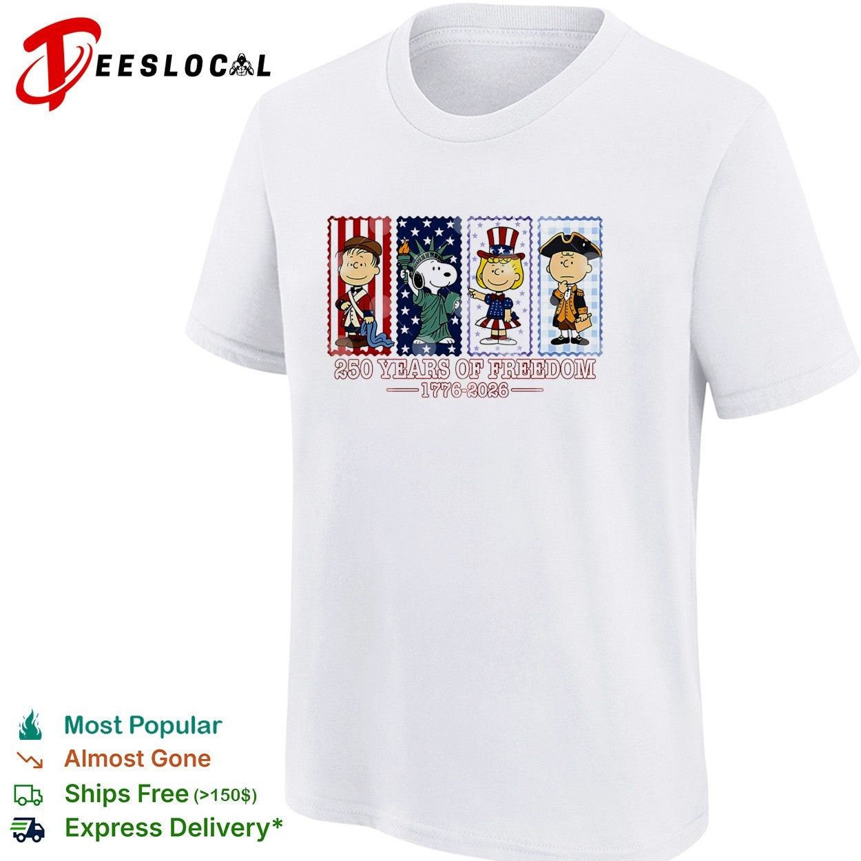 Peanuts Charlie Brown Snoopy 250 years of freedom 1776 2026 graphic shirt