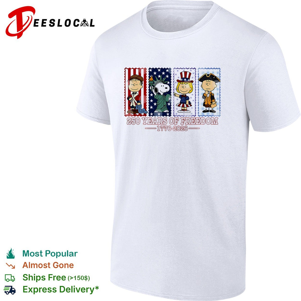 Peanuts Charlie Brown Snoopy 250 years of freedom 1776 2026 graphic shirt