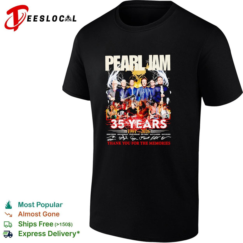 Pearl Jam 35 years 1991 2026 thank you for the memories anniversary shirt