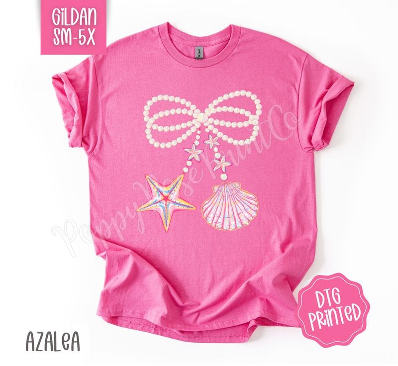 Pearl Shell Bow Gildan Tshirt, Cute Summer Shirt, Girly Beach Tee Hoodie, Sweatshirt | TeeBloomCo.com