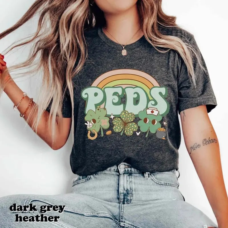 Pediatrics Nurse St Patrick's Day Shirt Pediatric Rn St Pattys Shirt Peds Tech Aid Shamrock Nursing Assistant Squad Crew...