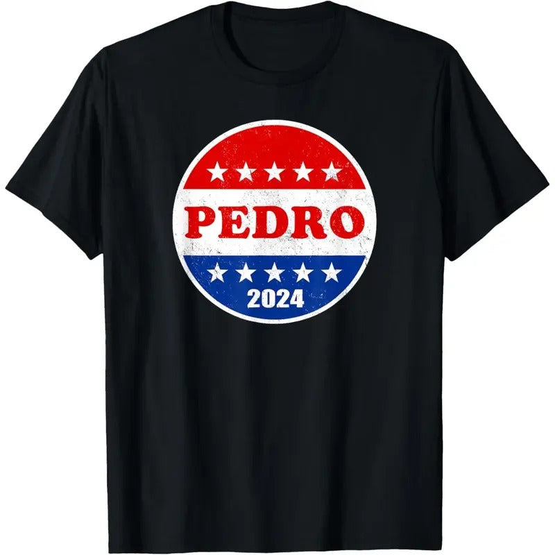 Pedro 2024 Red White and Blue Voter Button Funny Political T-Shirt made in usa Hoodie, Sweatshirt | TeeBloomCo.com