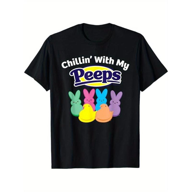 Peeps Black Easter T-Shirt - Classic Fit Crew Neck, Cotton & Polyester, Short Sleeve, Animal Print, 100% Cotton,...