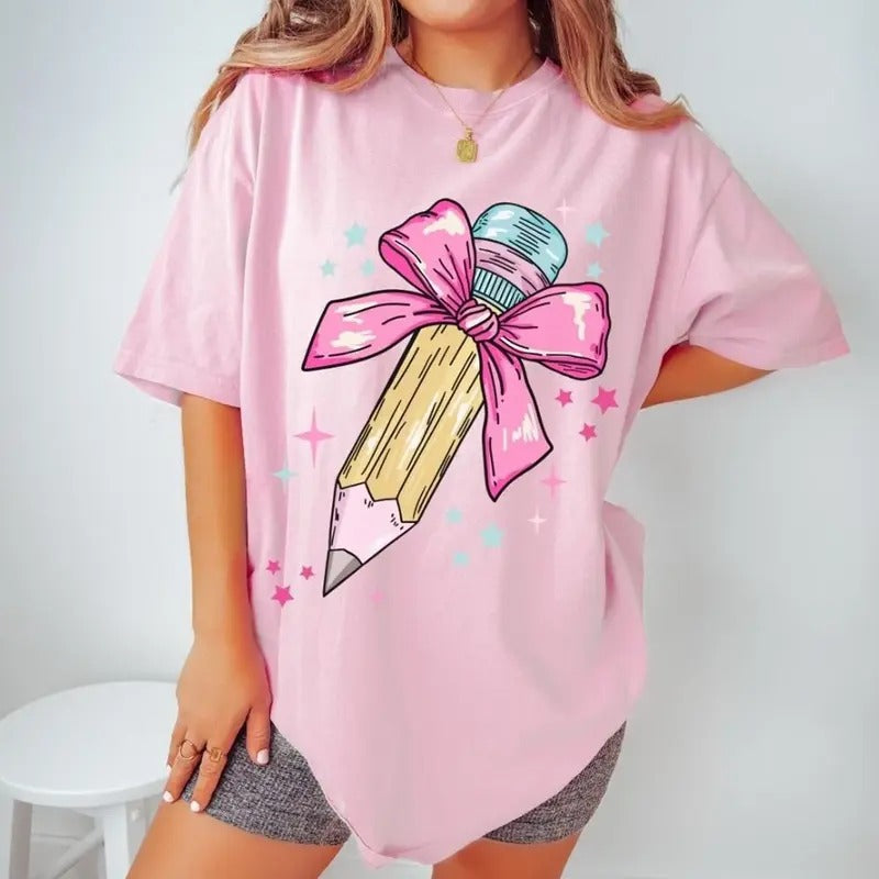 Pencil Coquette Bow Teacher Shirts, Coquette Teacher Pencil Tshirts, Teacher Shirts | Teacher Gifts | Cute Teacher Shirts...
