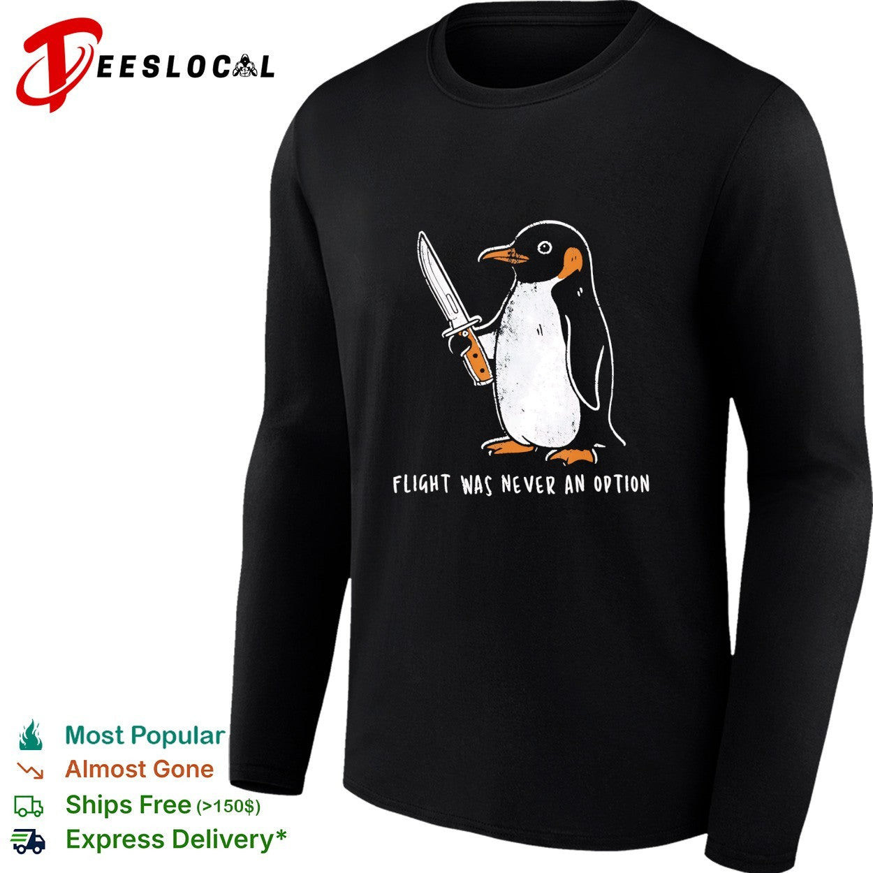 Penguin Flight Was Never An Option Knife Funny Meme Parody Animal Graphic shirt