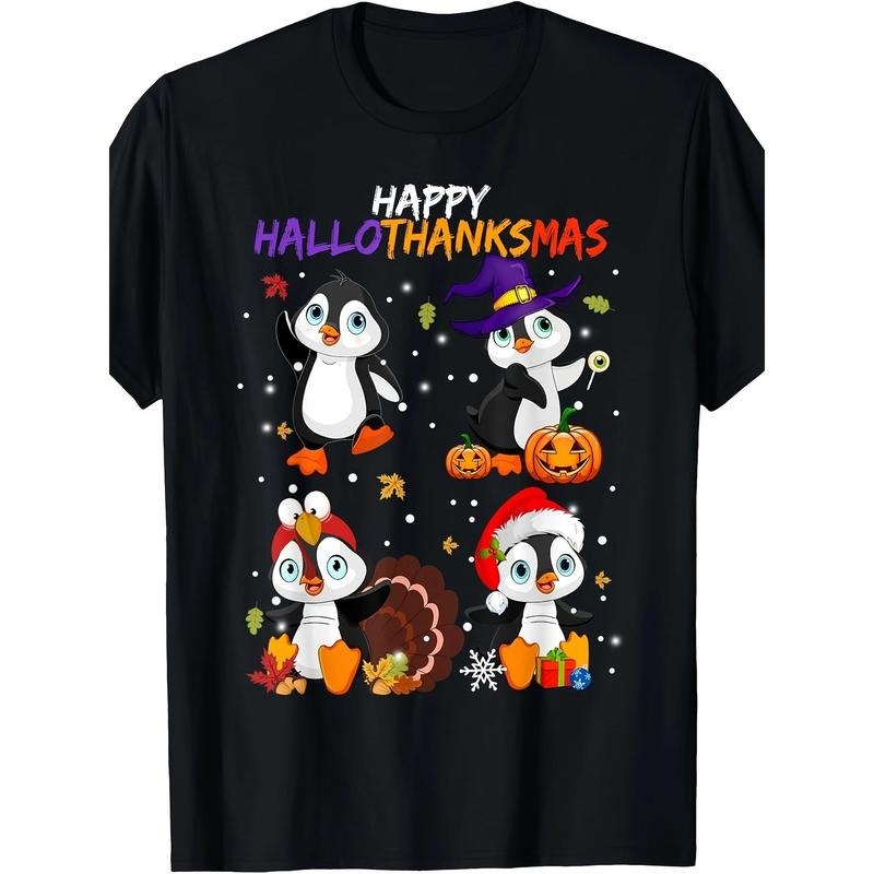 Penguin Happy Hallothanksmas Halloween Thanksgiving Xmas T-Shirt Made in USA Hoodie, Sweatshirt | TeeBloomCo.com