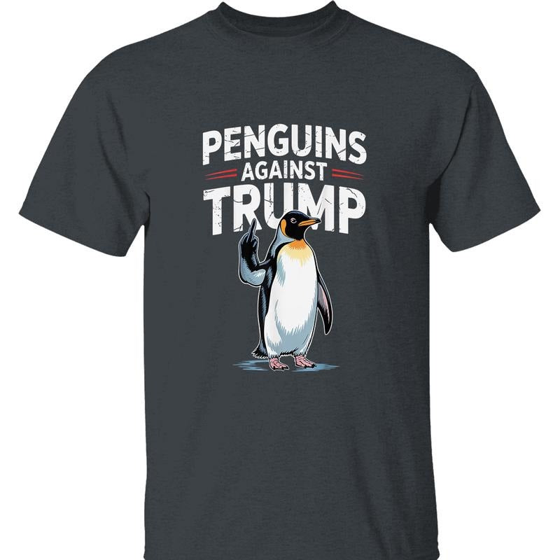 Penguins Against Trump Graphic Tee - Anti Fascist, Anti Trump Protest T-Shirt for Political Activism, Social Justice, and...