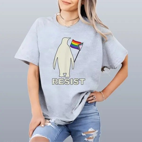 Penguins Protest Against Resist Funny Penguin T-shirt Classic 90s Retro Hoodie, Sweatshirt | TeeBloomCo.com