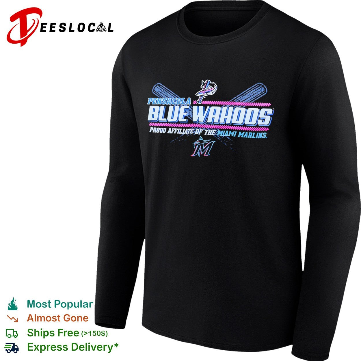 Pensacola Blue Wahoos Miami Marlins proud affiliate of the crossed bats shirt