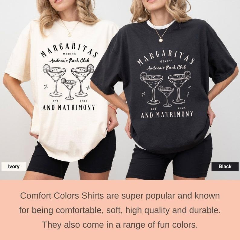 Personalised Margaritas And Matrimony Luxury Bachelorette Party Shirts, Margs And Matrimony Bach Party T-Shirts,...