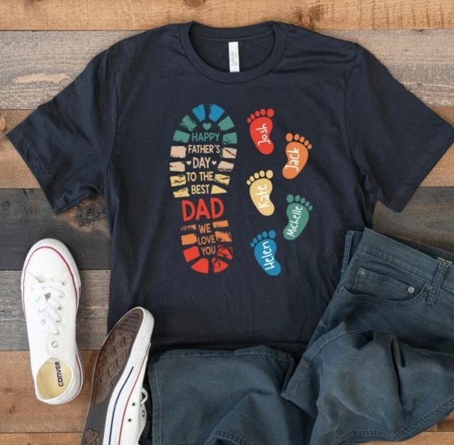 Personalized Dad And Kids Footprints Names Shirt, Dad and Kids Footprints T-Shirt, Custom Dad Shirt Hoodie, Sweatshirt