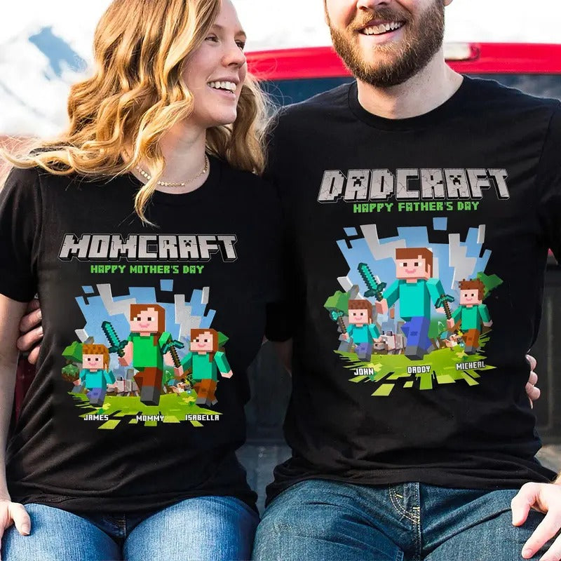 Personalized DadCraft T-shirt, Miner Mom Sweatshirt, MomCraft Shirt, Chicken Jockey Gaming Tee, Mother's Day Shirt,...