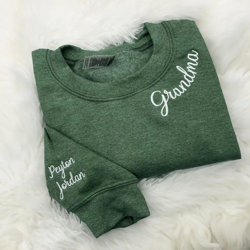 Personalized Grandma Sweatshirt with Kids Names Embroidered Collar, Great Grandma Embroidered Sweatshirt, Mothers Day...