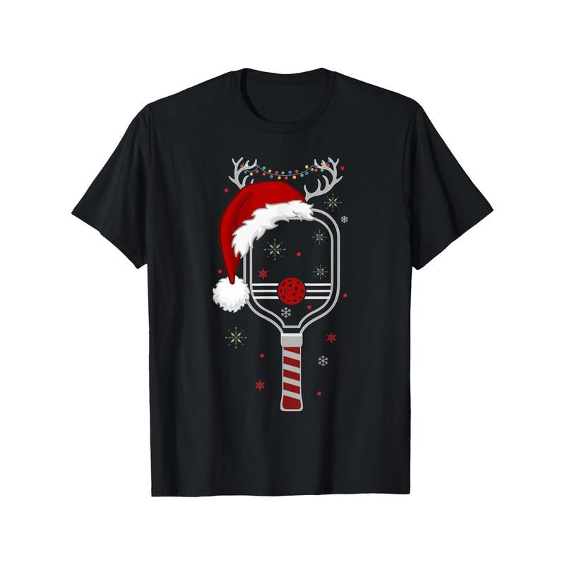 Pickleball Player Christmas Holiday Reindeer Xmas Women Tees Men's T-shirt personality print pattern, casual round neck...