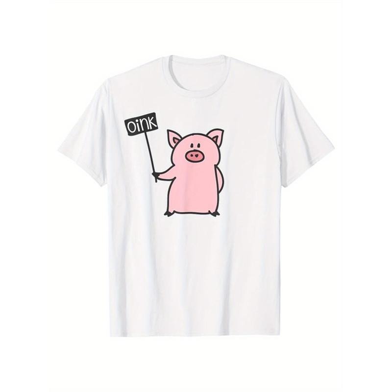 Pig Print, Men's Cotton T-shirt, Graphic Tee Men's Outdoor Clothes, Men's Clothing, Casual Short Sleeve Crew Neck...