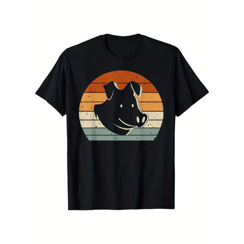 Pig Print, Men's Cotton T-shirt, Graphic Tee Men's Outdoor Clothes, Men's Clothing, Casual Short Sleeve Crew Neck...