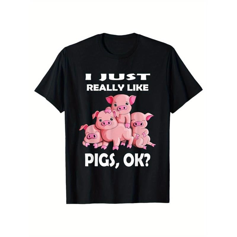 Pig Print, Men's Cotton T-shirt, Graphic Tee Men's Outdoor Clothes, Men's Clothing, Casual Short Sleeve Crew Neck...