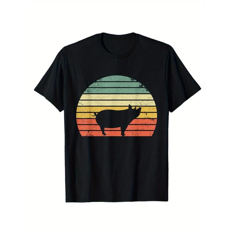 Pig Print, Men's Cotton T-shirt, Graphic Tee Men's Outdoor Clothes, Men's Clothing, Casual Short Sleeve Crew Neck...