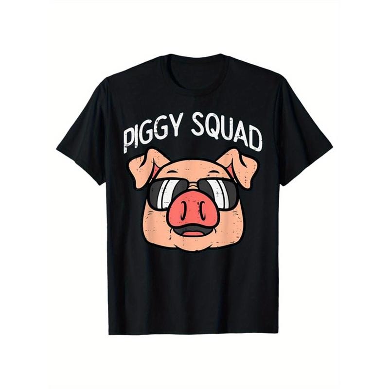 Pig Print, Men's Cotton T-shirt, Graphic Tee Men's Outdoor Clothes, Men's Clothing, Casual Short Sleeve Crew Neck...