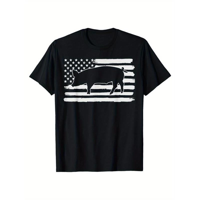 Pig Print, Men's Cotton T-shirt, Graphic Tee Men's Outdoor Clothes, Men's Clothing, Casual Short Sleeve Crew Neck...