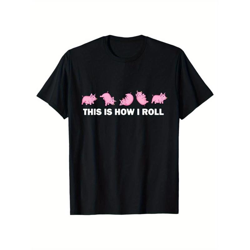 Pig Print, Men's Cotton T-shirt, Graphic Tee Men's Outdoor Clothes, Men's Clothing, Casual Short Sleeve Crew Neck...